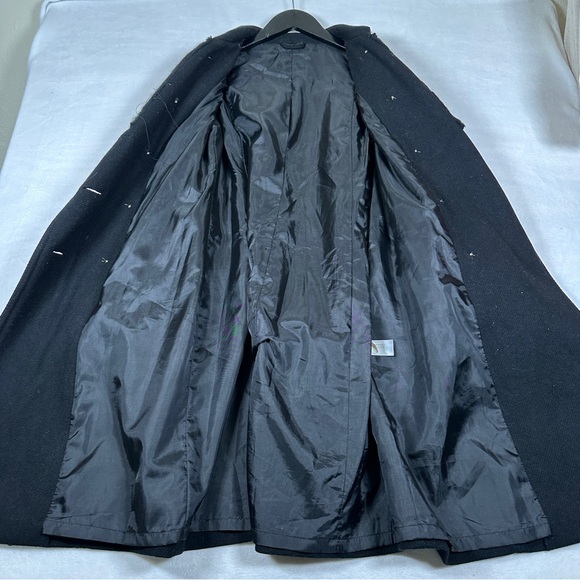 Black wool Trench Coat Floral Embroidery grandma cottagecore long button pink - Picture 2 of 9